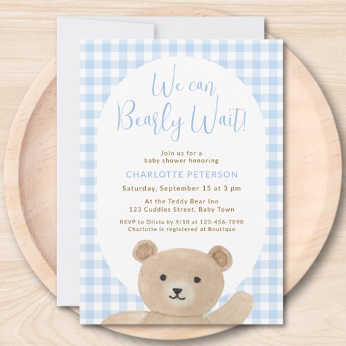 We Can Bearly Wait Boy's Baby Shower Invitation