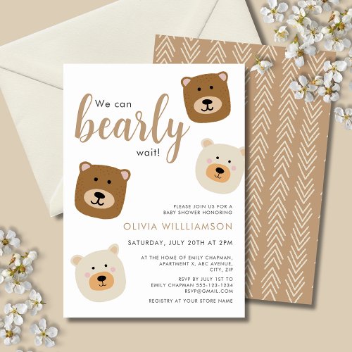 We Can Bearly Wait Boys Baby Shower Invitation