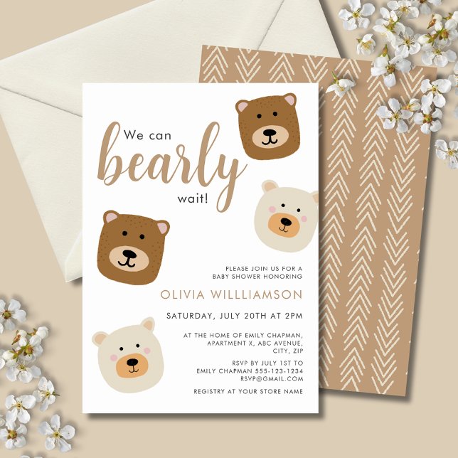 We Can Bearly Wait Boys Baby Shower Invitation (We can bearly wait, gender neutral baby shower invitation. Matching products available.)