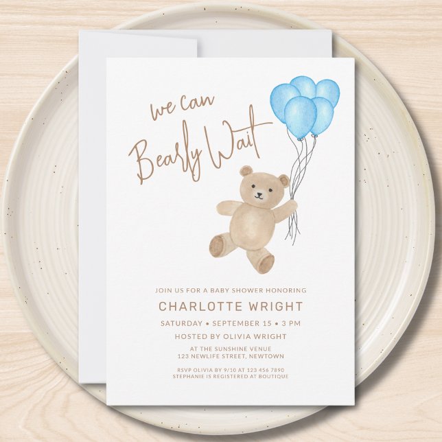 We Can Bearly Wait Boy's Baby Shower Invitation (Creator Uploaded)