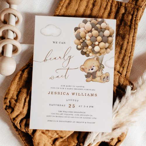 We Can Bearly Wait Brown Baby Shower Invitation