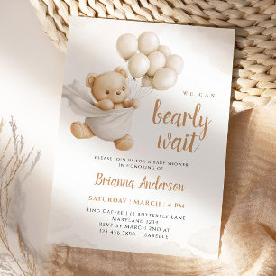 We Can Bearly Wait Brown Baby Shower Invitation