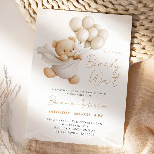 We Can Bearly Wait Brown Baby Shower Invitation