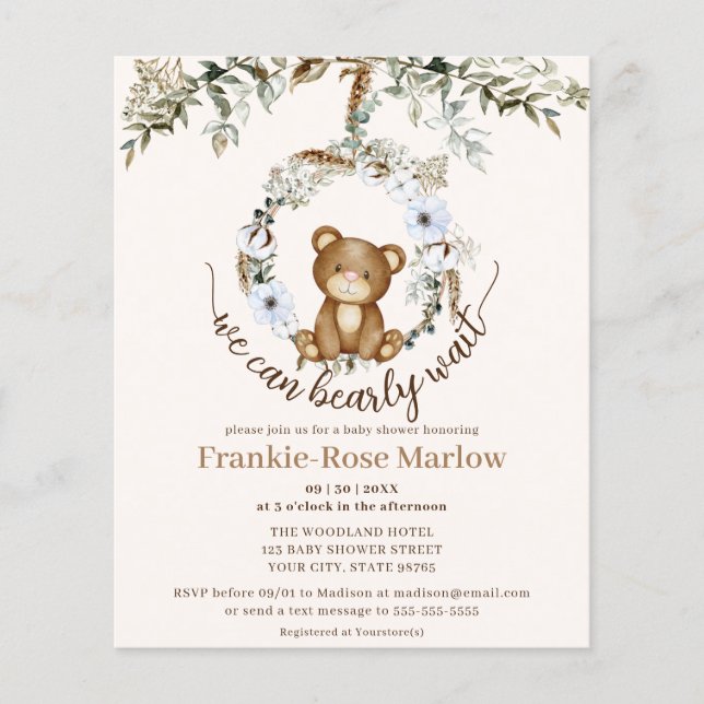 We Can Bearly Wait! Budget Baby Shower Invitation (Front)