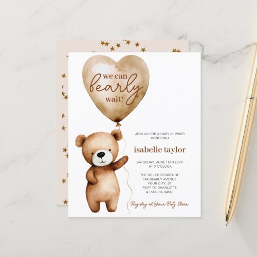 We Can Bearly Wait Budget Baby Shower Invitation