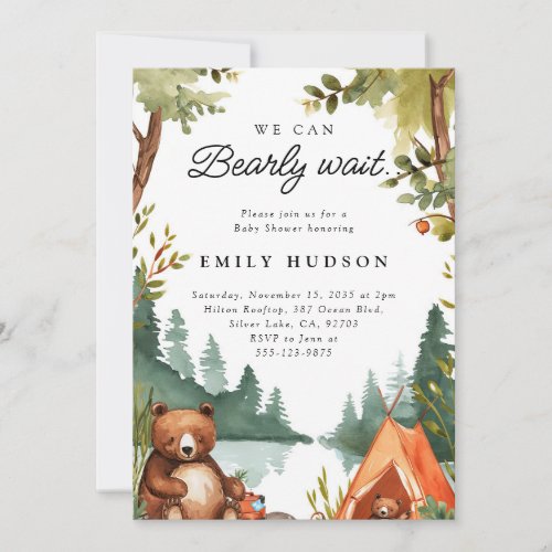 We Can Bearly Wait Camping Rustic Baby Shower Invitation