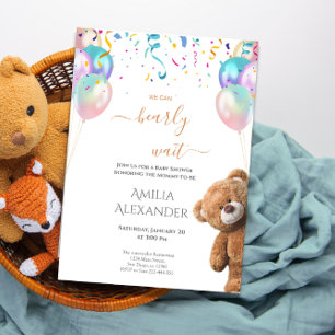 we can bearly wait celebration theme baby shower invitation