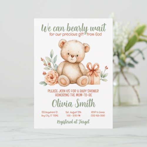 We Can Bearly Wait Christian Baby Shower Invitation