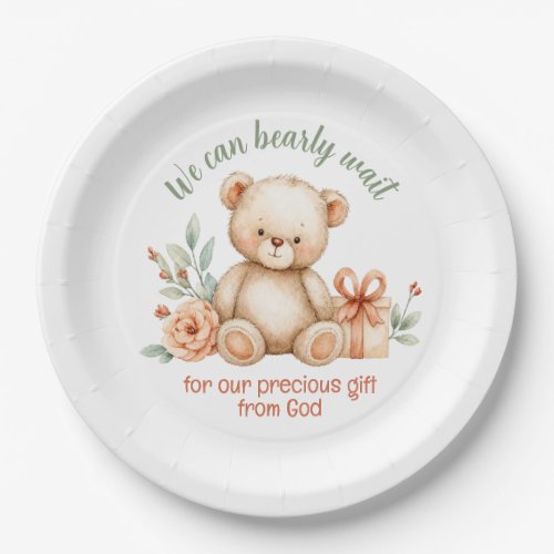 We Can Bearly Wait Christian Baby Shower Paper Plates