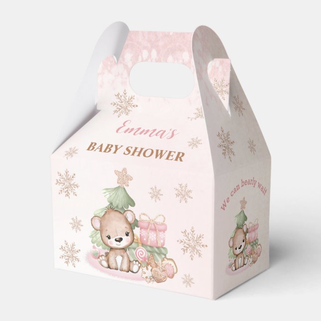 We Can Bearly Wait Christmas Baby Shower Favor Box (Front Side)