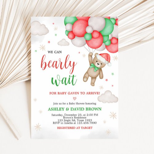 We Can Bearly Wait Christmas Baby Shower  Invitation