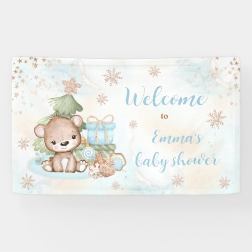 We Can Bearly Wait Christmas Boy Baby Shower Banner