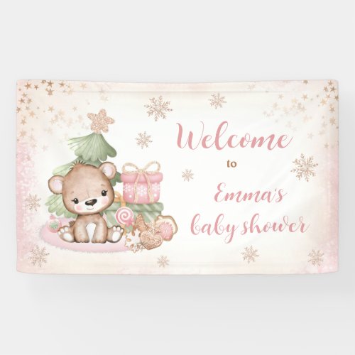 We Can Bearly Wait Christmas Girl Baby Shower Banner