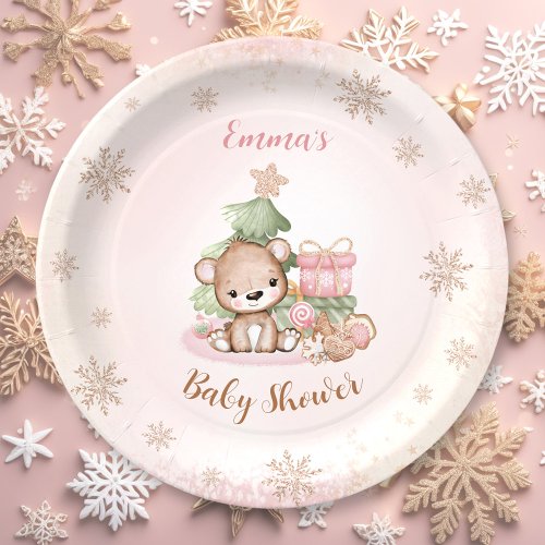 We Can Bearly Wait Christmas Girl Baby Shower Paper Plates