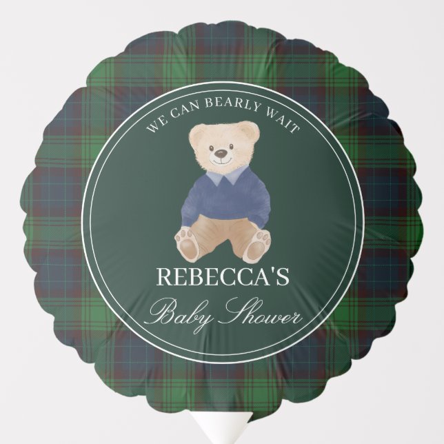 We can bearly wait classic plaid baby shower balloon (Front)
