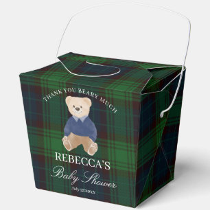 We can bearly wait classic plaid baby shower favor boxes
