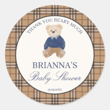 We can bearly wait classic plaid baby shower favor