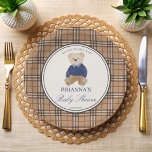 We can bearly wait classic plaid baby shower paper plates<br><div class="desc">We can bearly wait brown plaid vintage baby shower monogrammed paper plates, teddy bear elegant baby shower personalized paper plates, cute teddy bear baby shower printed paper plates , simple modern baby shower personalized table decor, baby shower decor, brown plaid baby shower personalized name paper plates, classic teddy bear baby...</div>