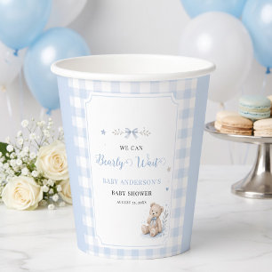 We Can Bearly Wait Classic Teddy Blue Custom Paper Cups