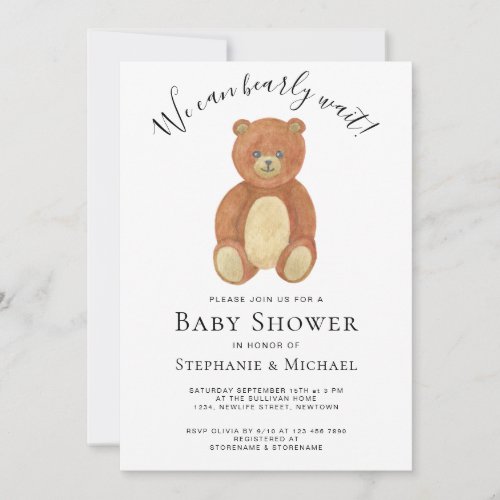 We Can Bearly Wait Couples Baby Shower Invitation