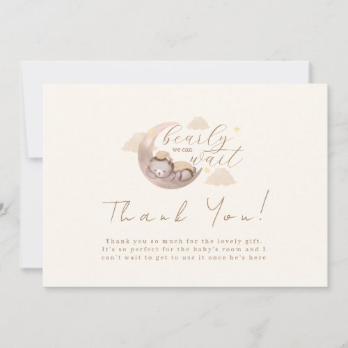 We Can Bearly Wait Cub Bear Moon Star Baby Shower Thank You Card
