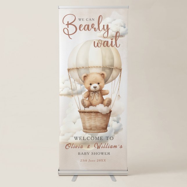 We Can Bearly Wait Cub Brown Baby Shower Retractable Banner (Front)