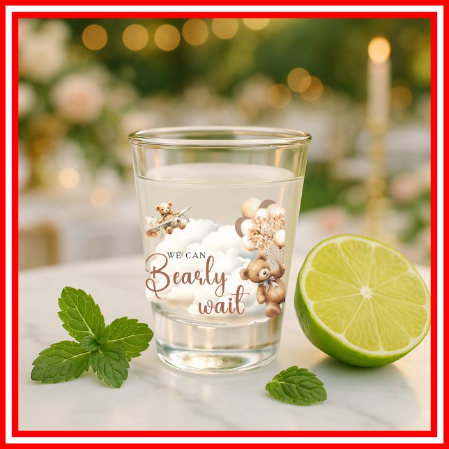 We Can Bearly Wait Cub Brown Baby Shower Shot Glass (Creator Uploaded)