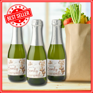 We Can Bearly Wait Cub Brown Baby Shower Sparkling Wine Label