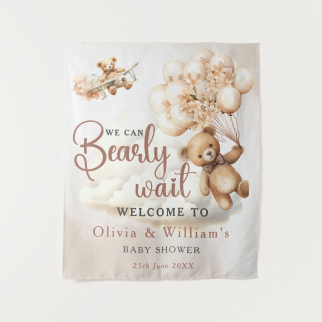 We Can Bearly Wait Cub Brown Baby Shower Tapestry (Front)