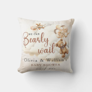 We Can Bearly Wait Cub Brown Baby Shower Throw Pillow