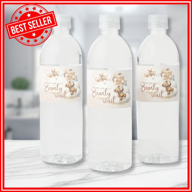 We Can Bearly Wait Cub Brown Baby Shower Water Bottle Label (Creator Uploaded)
