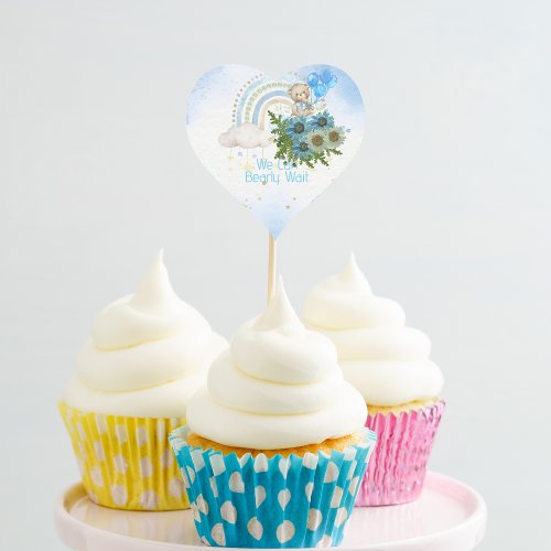 We Can Bearly Wait Cupcake Topper Heart Sticker