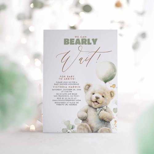 We Can Bearly Wait _ Cute Baby Bear Baby Shower In Invitation