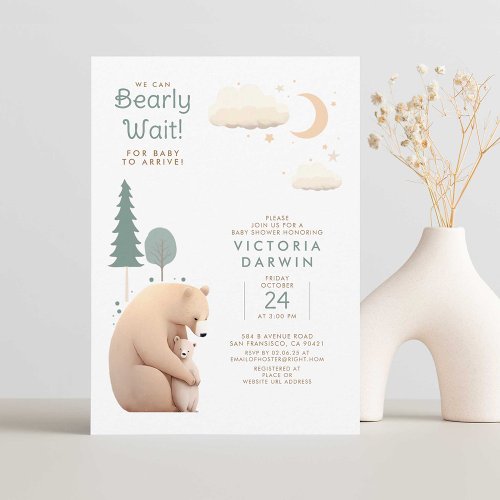 We Can Bearly Wait _ Cute Baby Bear Baby Shower Invitation