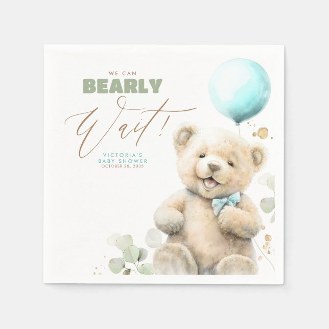 We Can Bearly Wait - Cute Baby Bear Baby Shower Napkins (Front)
