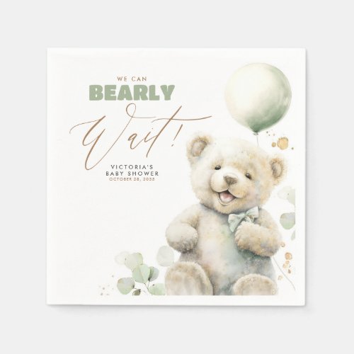 We Can Bearly Wait _ Cute Baby Bear Baby Shower Napkins