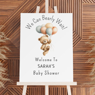 We Can Bearly Wait Cute Baby Boy Shower Welcome Foam Board