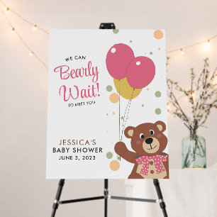 We Can Bearly Wait Cute Baby Girl Shower Welcome Foam Board