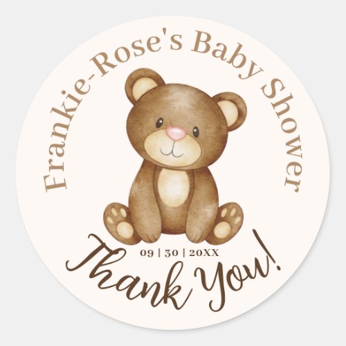 We can Bearly Wait Cute Baby Shower Thank You Classic Round Sticker