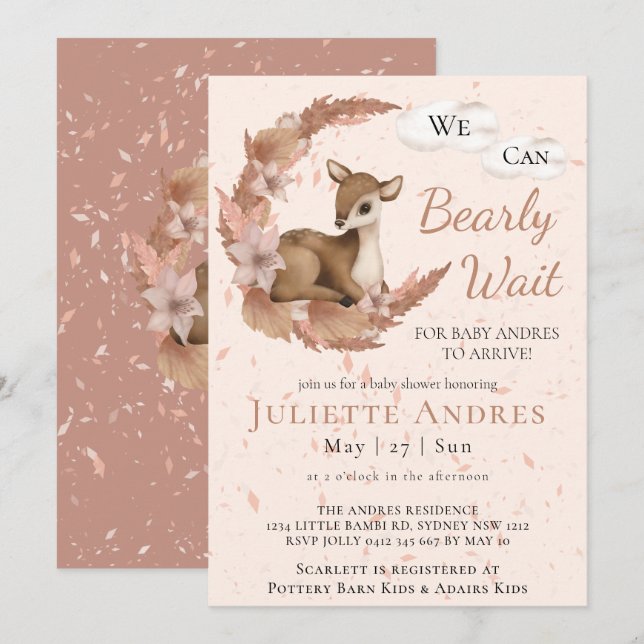 We can Bearly Wait cute Bambi Neutral Baby Shower Invitation (Front/Back)