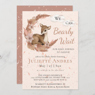 We can Bearly Wait cute Bambi Neutral Baby Shower Invitation