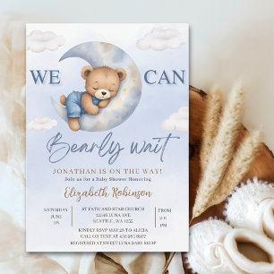 We can Bearly wait - Cute Bear Baby shower boy Invitation