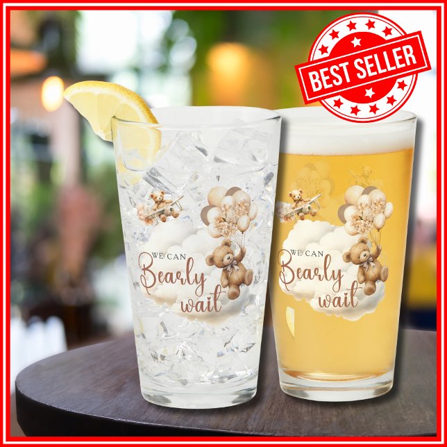 We Can Bearly Wait Cute Bear Baby Shower Drinking Glass (Creator Uploaded)