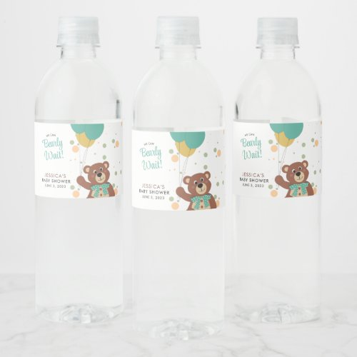 We Can Bearly Wait Cute Bear Baby Shower Favors Water Bottle Label