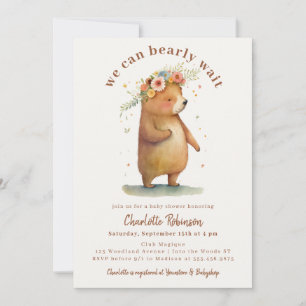 We Can Bearly Wait Cute Bear Baby Shower Invitation