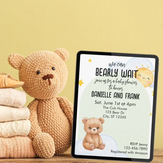 We Can Bearly Wait, cute bear baby shower Invitation (Creator Uploaded)