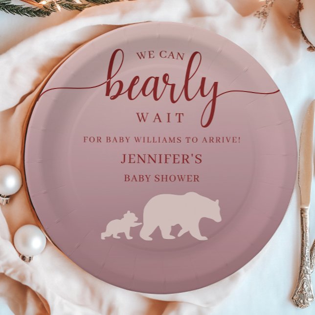 We Can Bearly Wait Cute Bear Baby Shower  Paper Plates (Creator Uploaded)