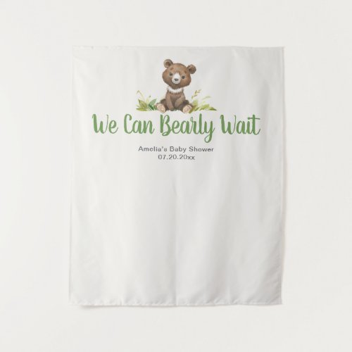 We Can Bearly Wait Cute Bear Baby Shower Tapestry