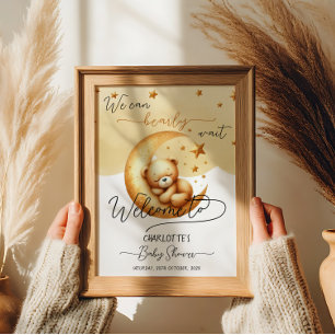 We Can Bearly Wait Cute Bear Baby Shower Welcome Poster