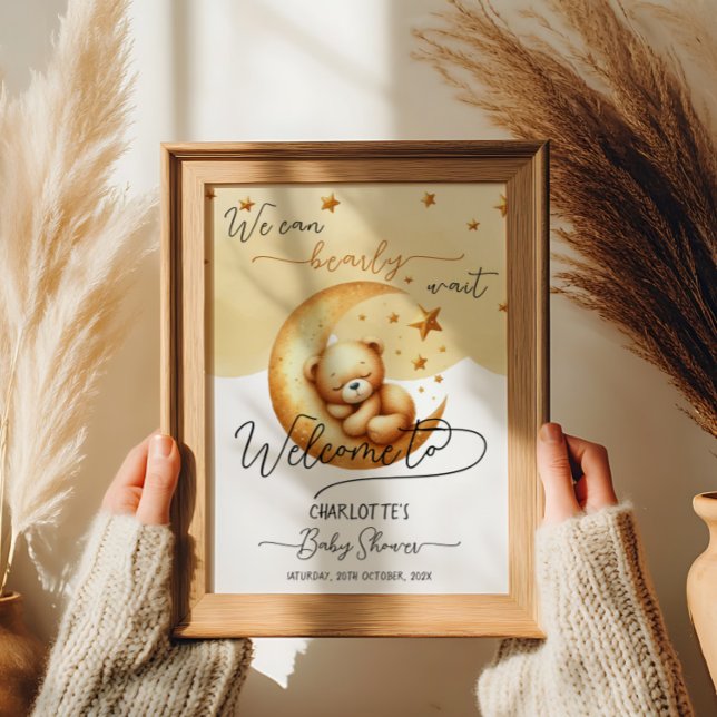 We Can Bearly Wait Cute Bear Baby Shower Welcome Poster (Creator Uploaded)
